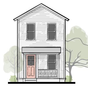 Architectural elevation drawing of a standalone two-story single-family home
